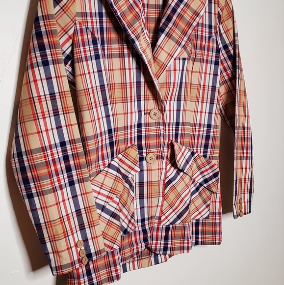 Tan, Red, White and Blue Plaid Punky Vintage Blazer - Picture 8 of 14
